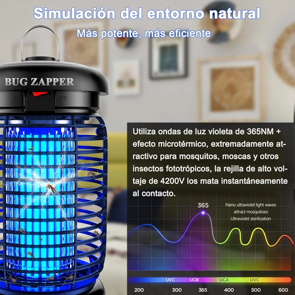 WUEAOA Candeeiro anti-mosquitos exterior com lâmpada LED, 4200 V 15 W UV mata mosquitos elétricos, não-tóxico e inodoro, IPX4, captura eficazmente mosquitos, moscas e traça