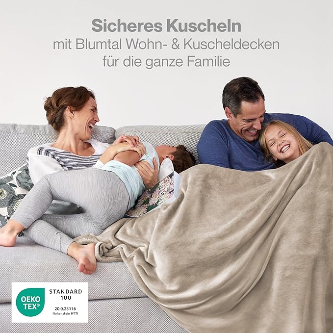 Manta Blumtal – 150 x 200 cm, Fleece Certificada Oeko-Tex, Taupe