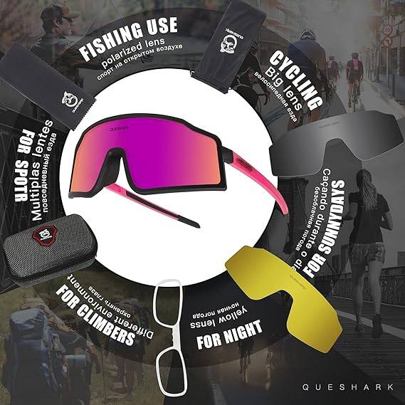 Óculos Desportivos Polarizados Queshark com 3 Lentes Intercambiáveis