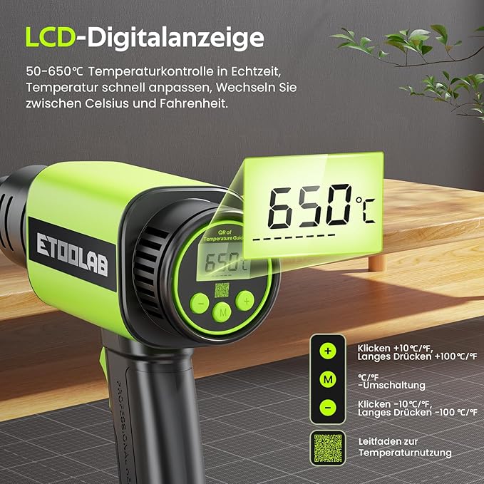 Pistola de Ar Quente 2000W ETOOLAB com Display LCD e Acessórios