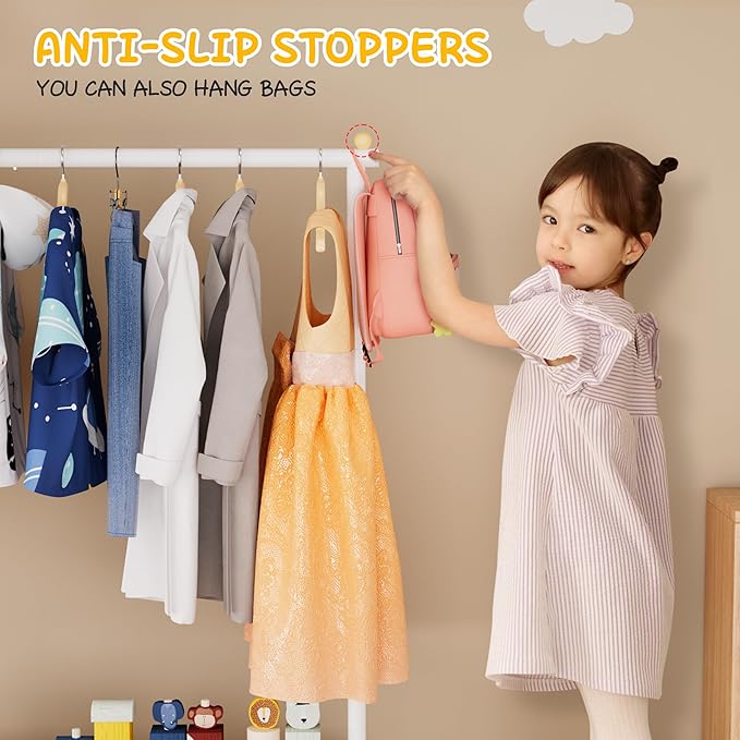 Suporte de Cabides Infantil com Cesto — Estrutura Metálica Estável, 114 cm, Ideal para Quarto, Roupa de Criança e Organização