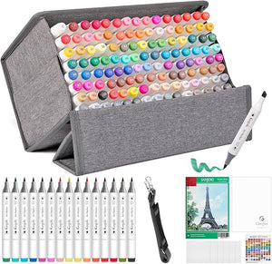 Marcadores Artísticos SANJOKI – 119 Cores + Blender Incolor | Álcool | Dupla Ponta (Pincel + Biselado)