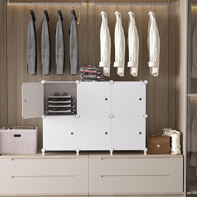Módulo de Arrumação com 6 Cubos e Portas, Armário Modular Empilhável
