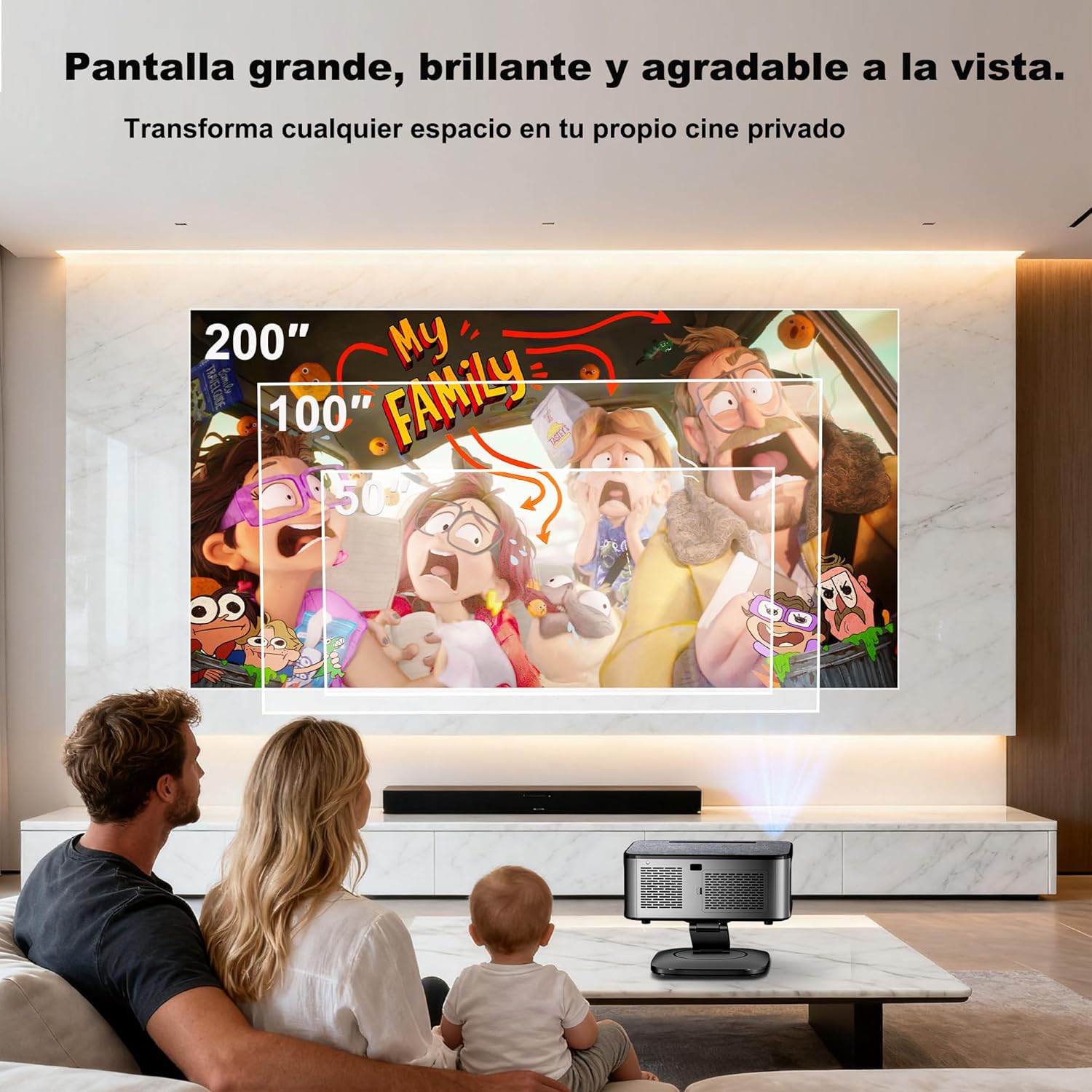 Projetor 4K XIWBSY com Google TV, 1500 ANSI, Suporte Giratório 360°, WiFi 6 e Bluetooth 5.3, Controle por Voz, Portátil