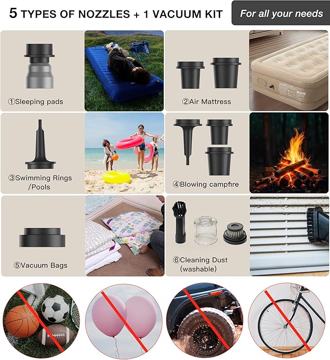 Bomba de Ar Elétrica, Aspirador e Lanterna Portátil Origem 5,2 kPa – Recarregável USB-C