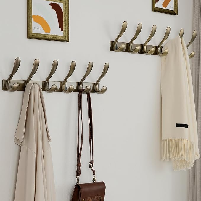 HONSKY Cabide de Parede 44 cm – 6 Ganchos Duplos, Aço Inoxidável, Bronze Antigo