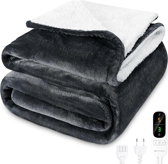 Conjunto 2* Manta Elétrica Aquecida MYCARBON 180 x 160 cm – Para Sofá e Cama | Cinza Escuro (OFERTA MANTA CINZA CLARO!)
