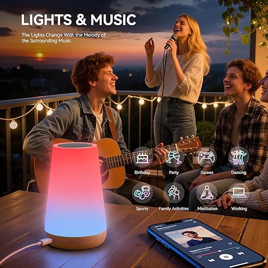 Candeeiro de Mesa Inteligente Wi-Fi RGB – Compatível com Alexa e Google Home, Touch, Regulável, 256 Cores LED
