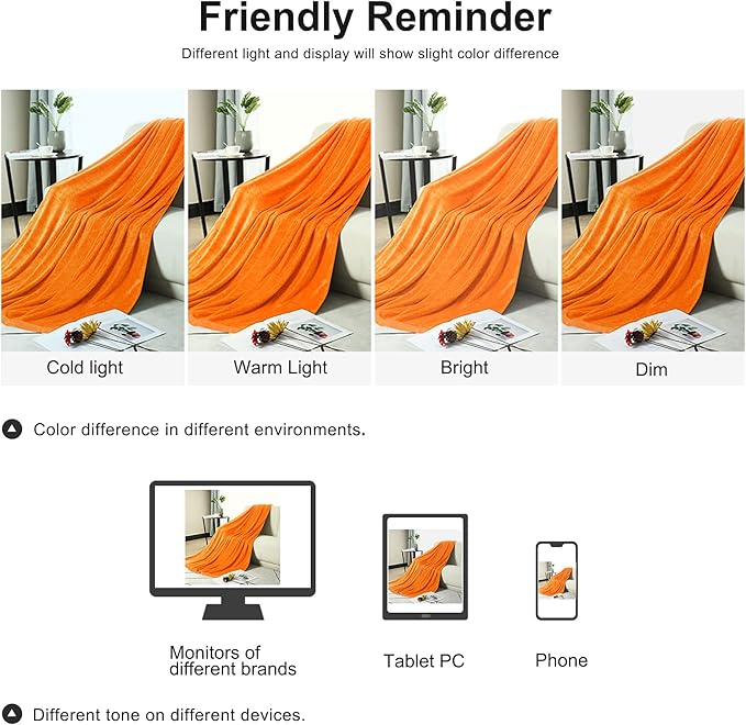 PICCOCASA Manta Reversível em Flanela Fleece – 100% Microfibra Suave, Leve, para Cama, Sofá, Cadeira ou Escritório – Laranja 170 x 230 cm