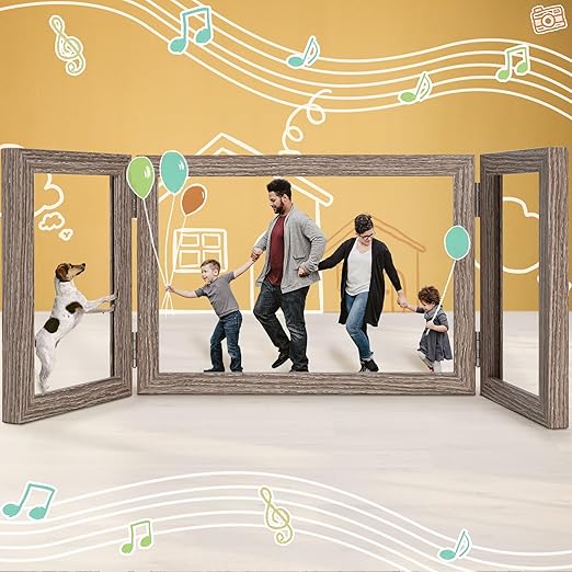 Porta Retratos Triplo em Madeira Rústica Castanho