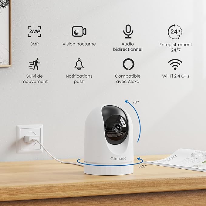 Câmara WiFi de Vigilância Cinnado 2K (Pack 2)