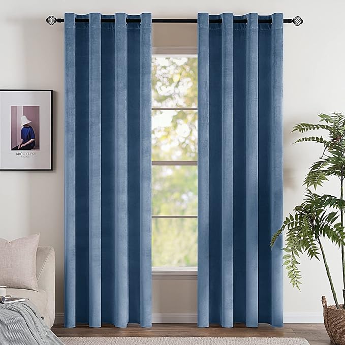 Cortinas Blackout em Veludo – 2 Painéis, 140 × 245 cm, Azul Pavão | Térmicas, Isoladoras, Ilhós Metálicos