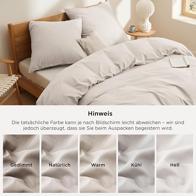 Conjunto de Roupa de Cama 100% Algodão – Capa de Edredão 240x220 cm + 2 Fronhas 80x80 cm – Bege