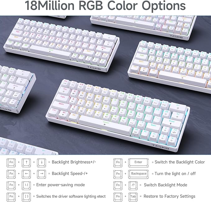 Teclado Gaming Mecânico TMKB T63 Wireless 60% RGB – Bluetooth/2.4G/USB-C (Switch Red, US Layout)