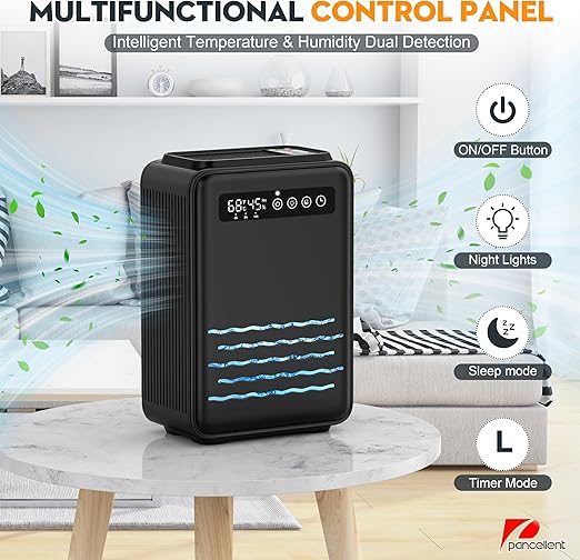 Desumidificador Pancellent 2,8L com Comando – Silencioso para Casa, Casa de Banho ou Cave