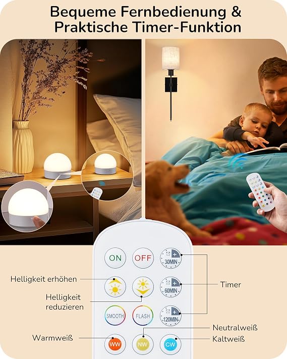 Conjunto de 2 Candeeiros de Parede LED Sem Fios EDISHINE