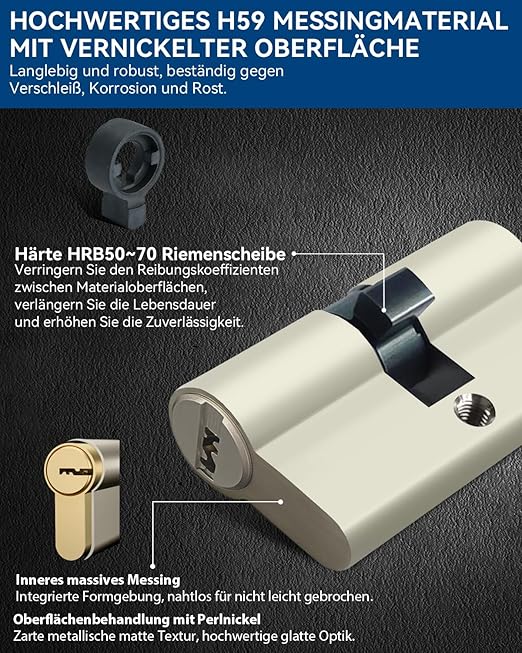 Cilindro de Fechadura AceMining 90 mm – Anti-Roubo, Latão com 3 Chaves