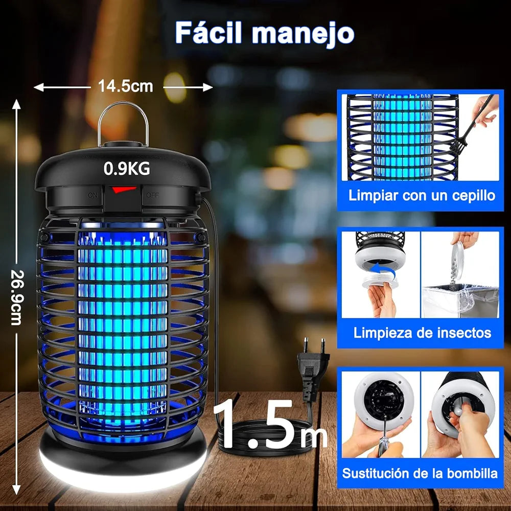 WUEAOA Candeeiro anti-mosquitos exterior com lâmpada LED, 4200 V 15 W UV mata mosquitos elétricos, não-tóxico e inodoro, IPX4, captura eficazmente mosquitos, moscas e traça