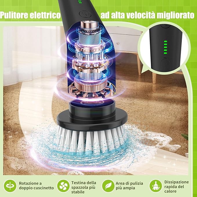 Escova Elétrica de Limpeza Rotativa YKYI – 8 Cabeças, Cabo Ajustável, 2 Velocidades, USB-C