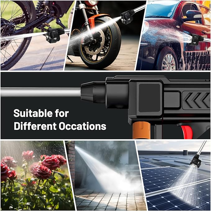 Lavadora de Alta Pressão Sem Fios – 260 PSI | Portátil | 2 Baterias | Bico 6-em-1 | Espuma | Para Carros, Jardim, Piscinas e Exterior