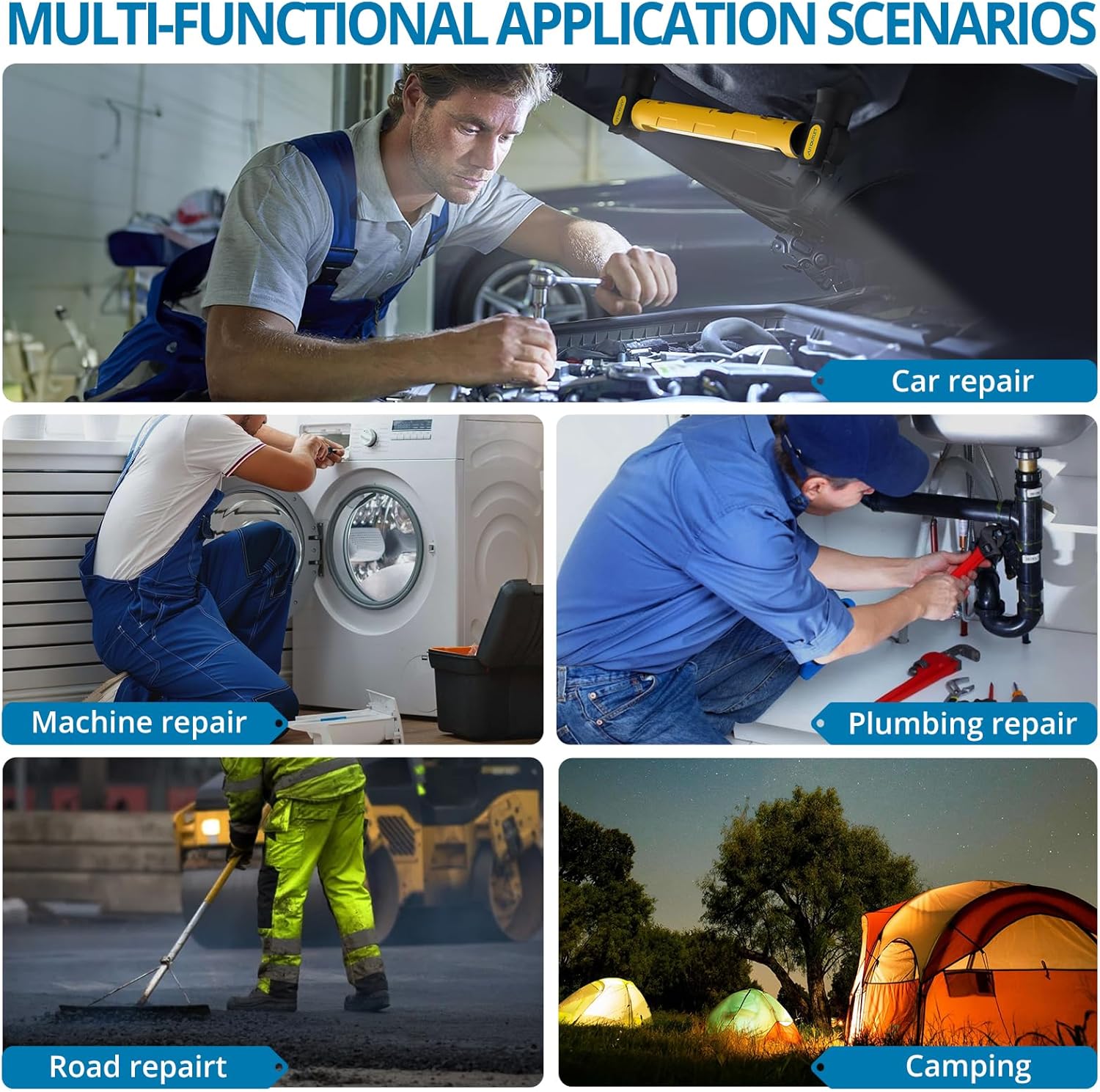 AUTOUTLET Candeeiro LED Recarregável 3000 Lúmenes, 3 Cores, Magnético 360° – Oficina, Garagem e Campismo, Amarelo