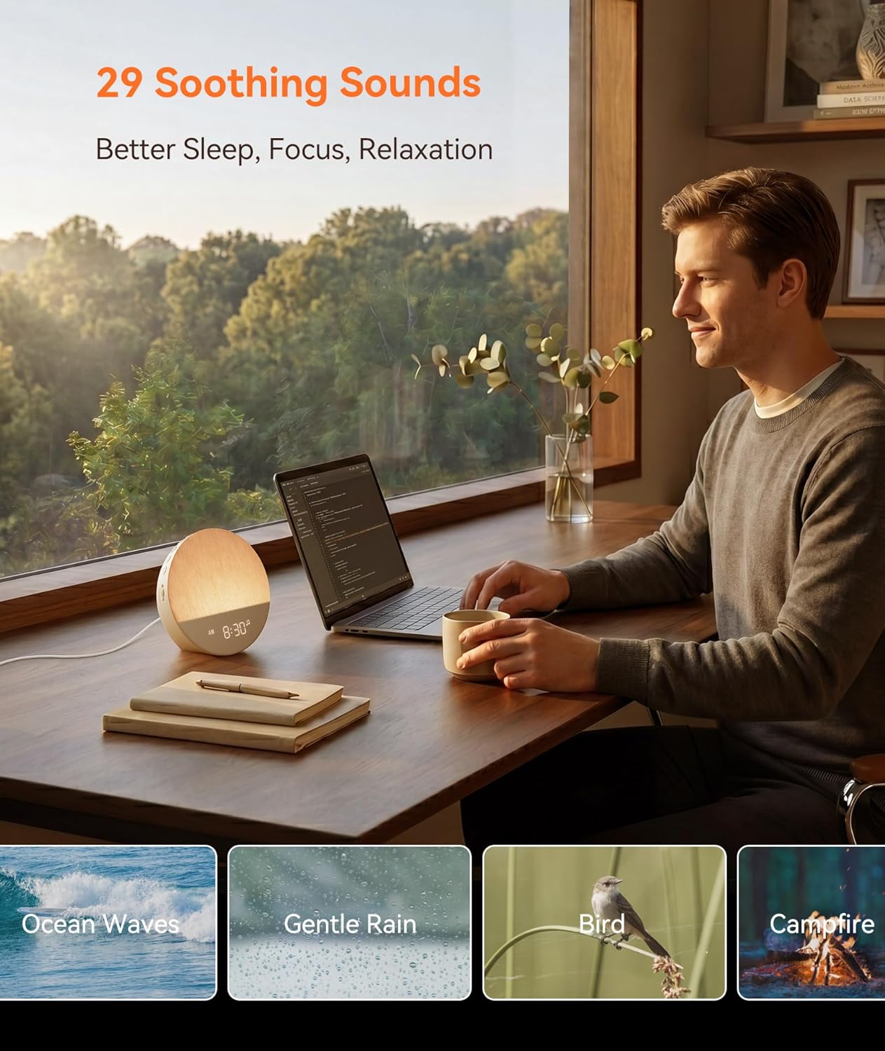 Despertador Sunrise Dreamegg com Luz Ambiente e Sons Relaxantes