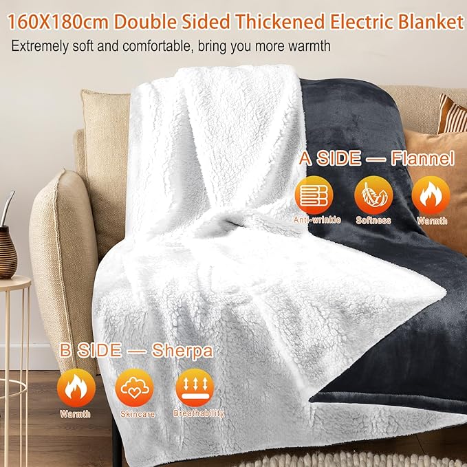 Conjunto 2* Manta Elétrica Aquecida MYCARBON 180 x 160 cm – Para Sofá e Cama | Cinza Escuro (OFERTA MANTA CINZA CLARO!)