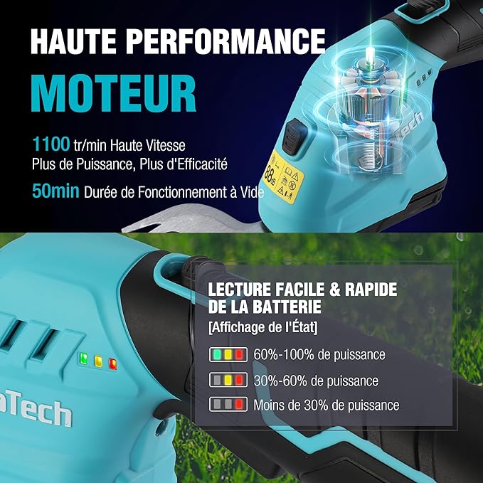 DURATECH Corta-Sebes e Aparador de Relva Telescópico 2 em 1 – 12V, Bateria 2000mAh, Azul & Preto