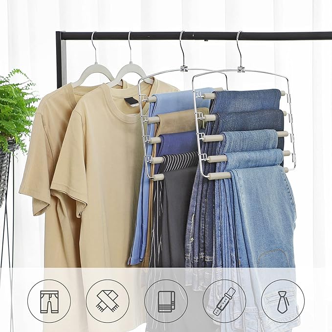 Cabides para Calças – Conjunto de 3 Unidades com 5 Barras Antiderrapantes