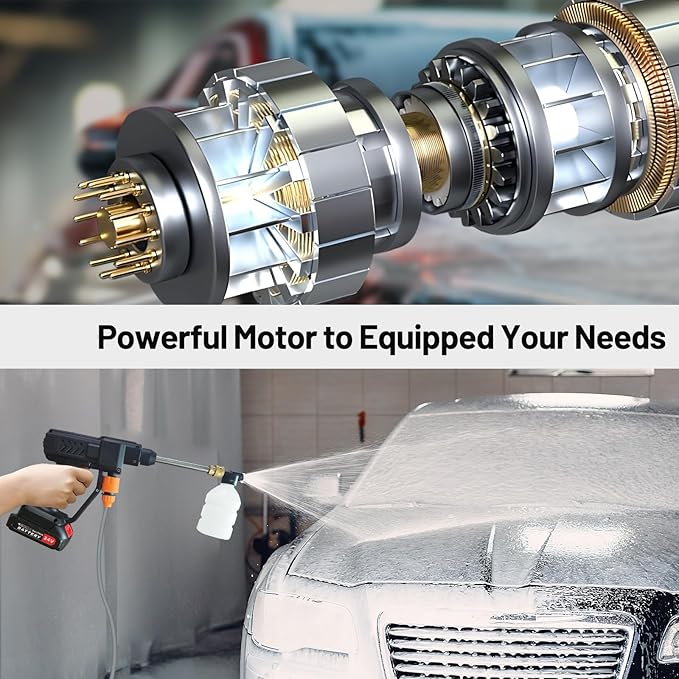 Lavadora de Alta Pressão Sem Fios – 260 PSI | Portátil | 2 Baterias | Bico 6-em-1 | Espuma | Para Carros, Jardim, Piscinas e Exterior