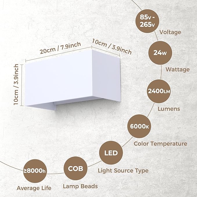 2 unidades - Candeeiro de Parede LED 24W Interior/Exterior