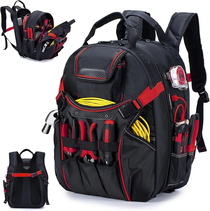 Mochila de Ferramentas BAGZY Impermeável com Compartimento 17” e USB – Vermelha