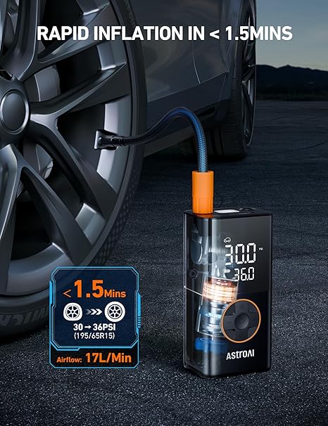 Compressor de Ar Portátil L7 Sem Fios, 150 PSI / 10,3 BAR, Visor Digital, Bateria 4000mAh