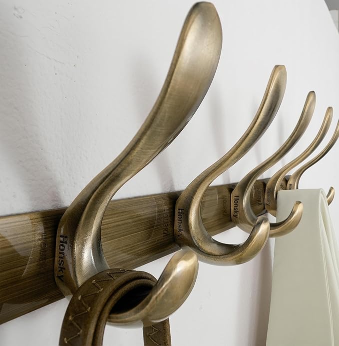 HONSKY Cabide de Parede 44 cm – 6 Ganchos Duplos, Aço Inoxidável, Bronze Antigo