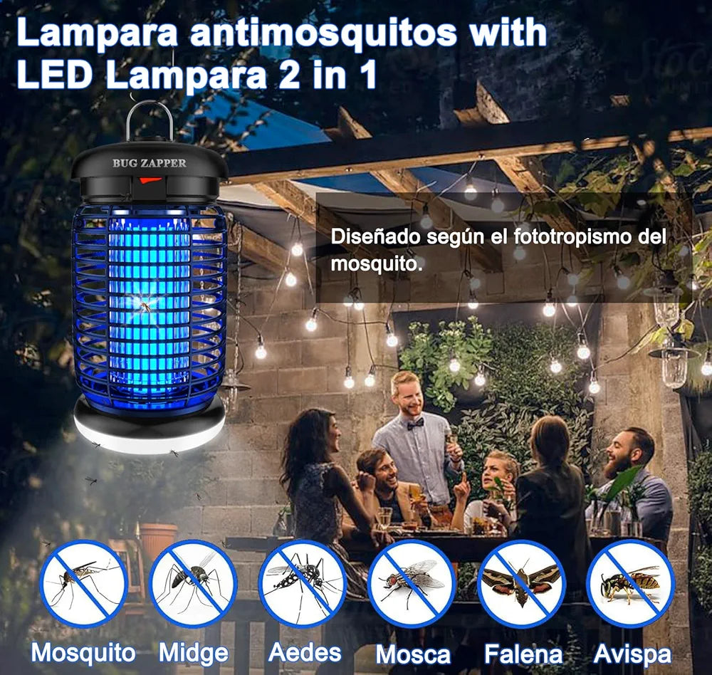 WUEAOA Candeeiro anti-mosquitos exterior com lâmpada LED, 4200 V 15 W UV mata mosquitos elétricos, não-tóxico e inodoro, IPX4, captura eficazmente mosquitos, moscas e traça