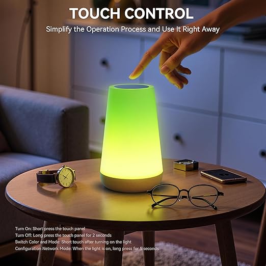 Candeeiro de Mesa Inteligente Wi-Fi RGB – Compatível com Alexa e Google Home, Touch, Regulável, 256 Cores LED