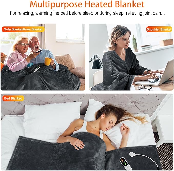 Conjunto 2* Manta Elétrica Aquecida MYCARBON 180 x 160 cm – Para Sofá e Cama | Cinza Escuro (OFERTA MANTA CINZA CLARO!)