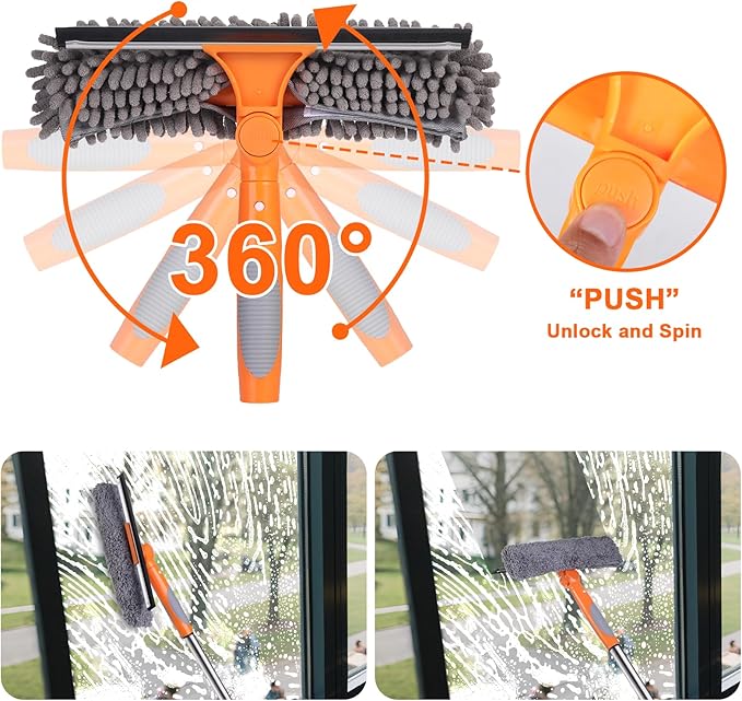 Kit Limpeza de Janelas GOYOXOKY – Escova, Rodo e Bastão Telescópico 3,8 m