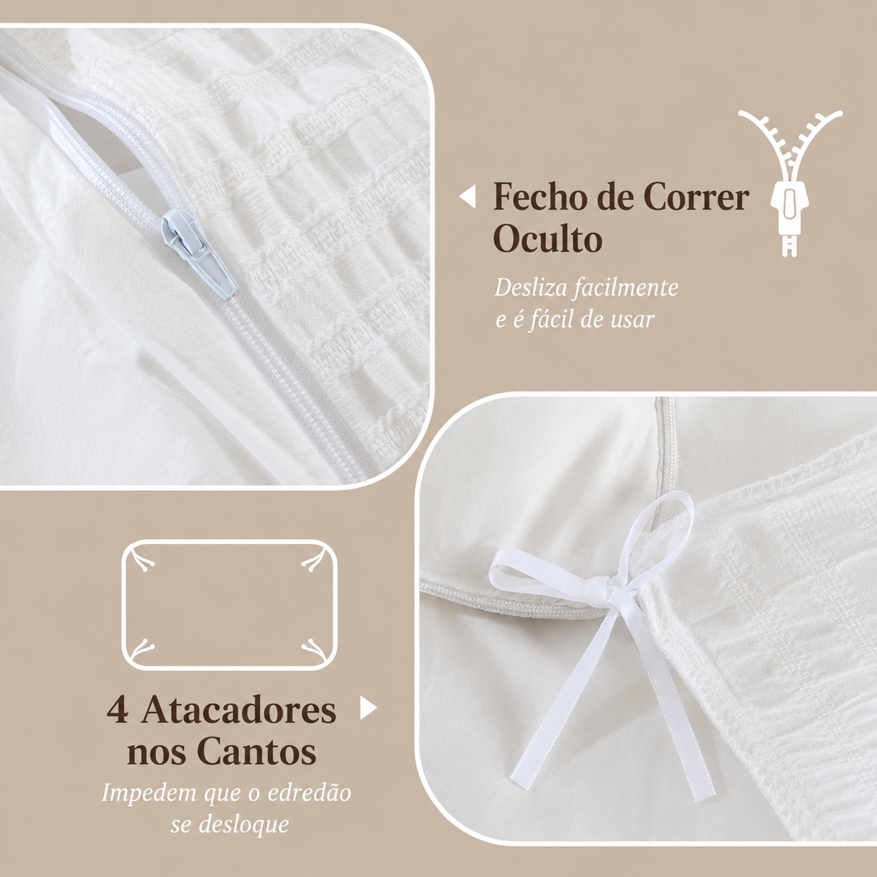 Conjunto de Cama SOULFUL 4 Peças em Algodão Jacquard - Branco