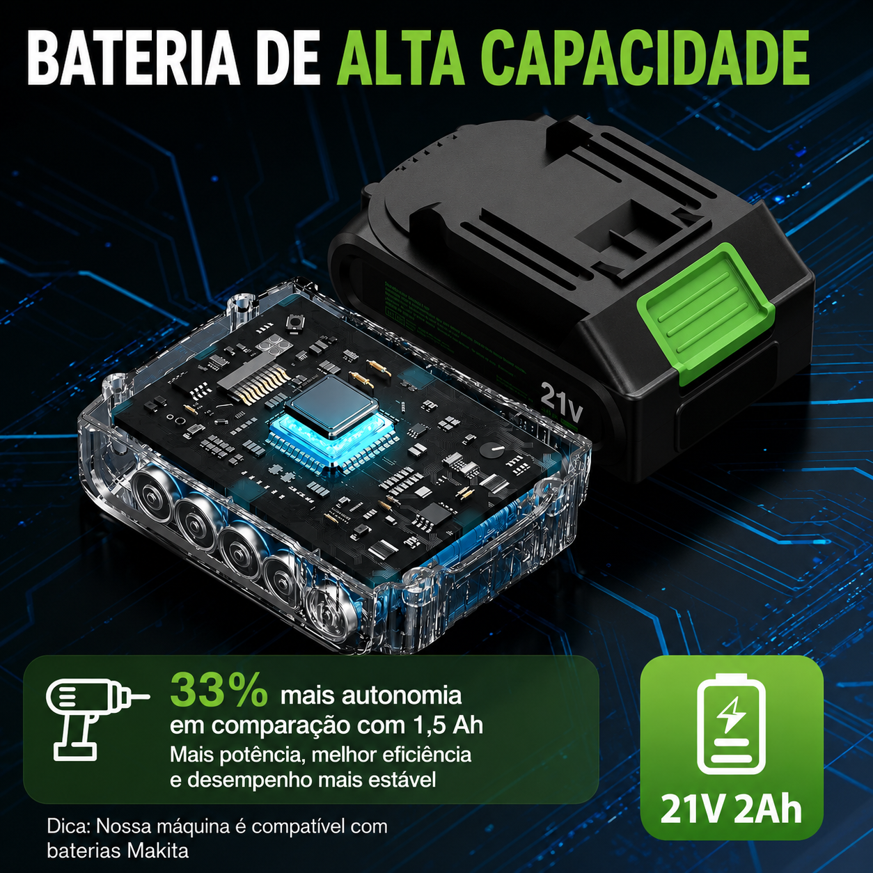 Berbequim Aparafusador Sem Fios Ginour 21V Brushless com 2 Baterias