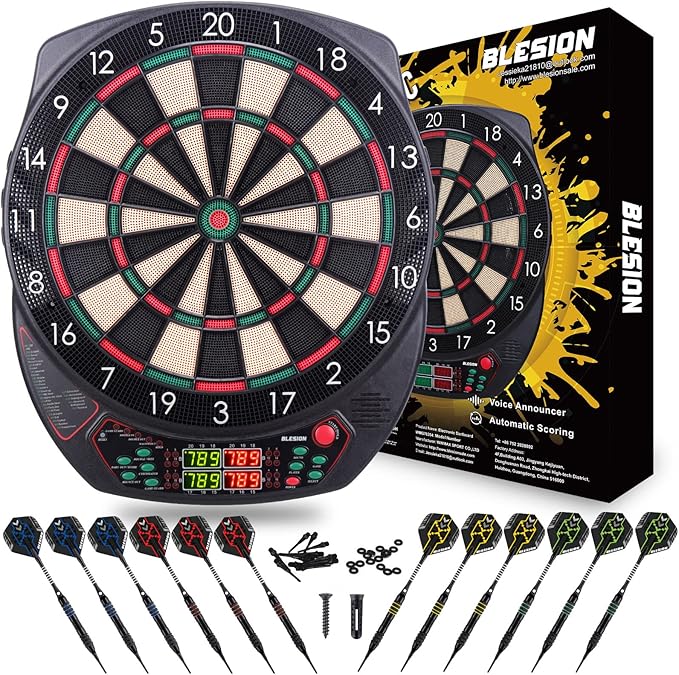 Alvo de Dardos / Setas Eletrónico BLESION com 12 Dardos – 27 Jogos