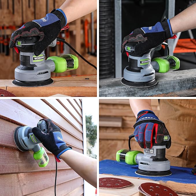 Lixadora Orbital Excêntrica 125 mm WORKPRO 300W com Aspiração e 20 Lixas