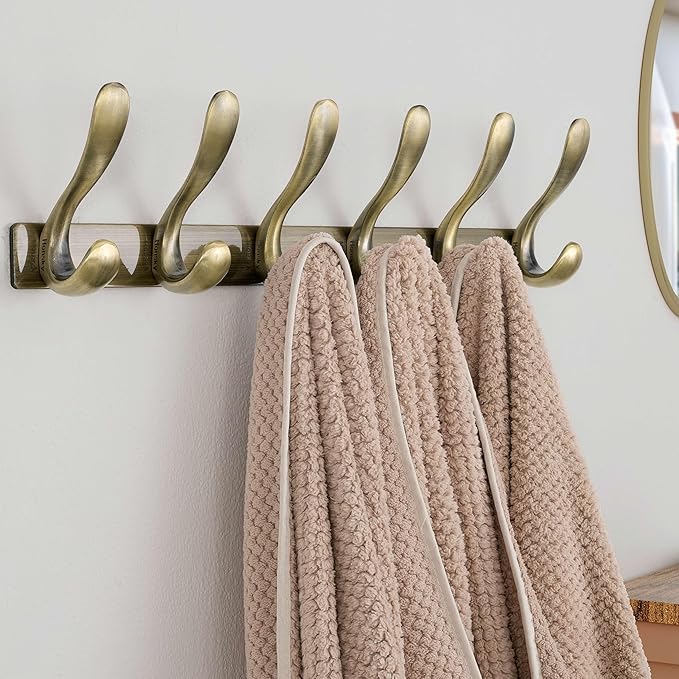 HONSKY Cabide de Parede 44 cm – 6 Ganchos Duplos, Aço Inoxidável, Bronze Antigo
