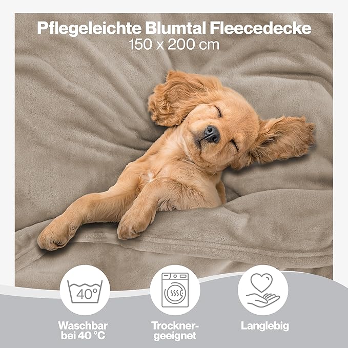 Manta Blumtal – 150 x 200 cm, Fleece Certificada Oeko-Tex, Taupe