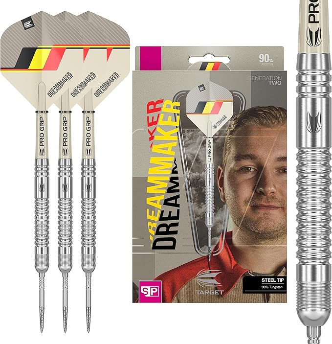 Target Darts Dream Maker G2 by Dimitri Van den Bergh – Conjunto de Dardos 90% Tungsténio, Barris e Pontas de Aço (23 g)