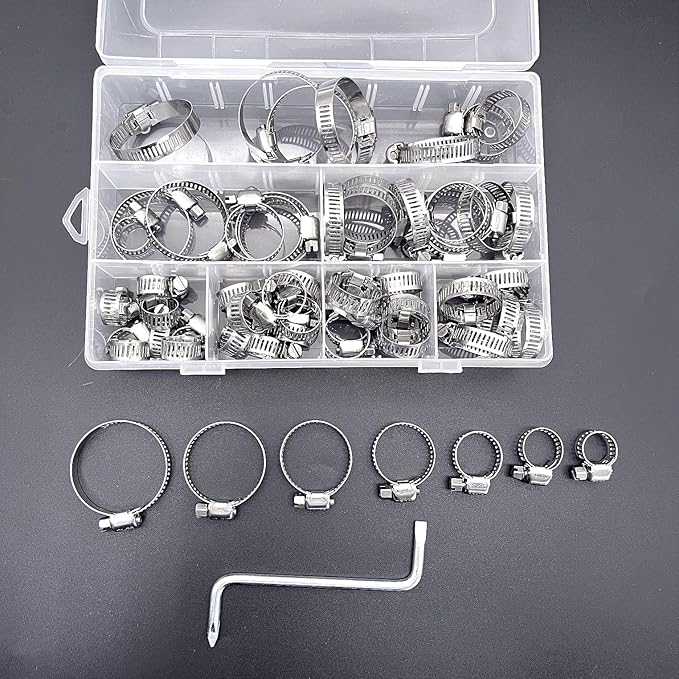 Conjunto de 60 Abraçadeiras Ajustáveis em Aço Inoxidável (8–38 mm)
