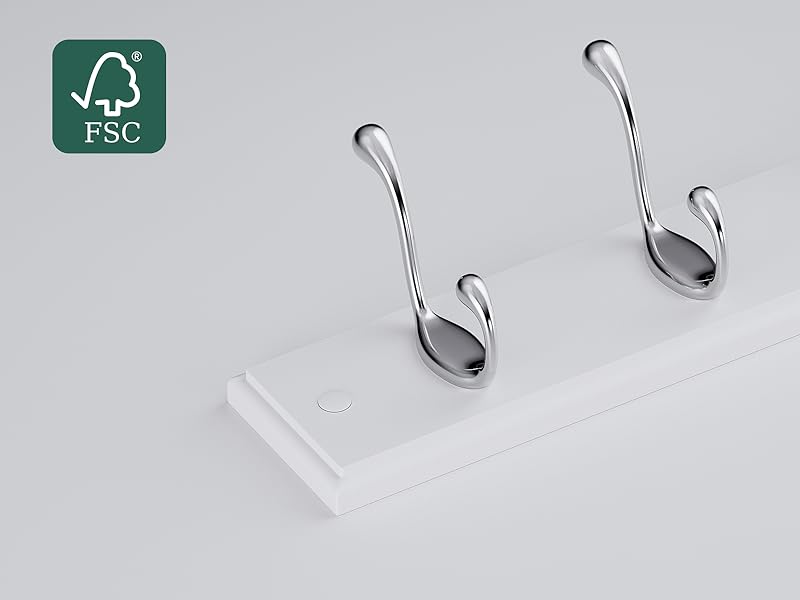 Cabide de Parede – Madeira MDF, 40 cm, 4 Ganchos - Branco
