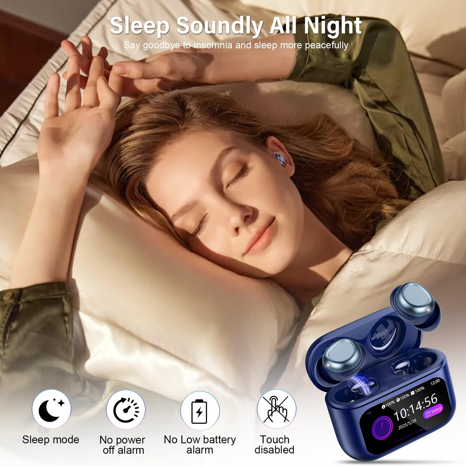 Auriculares Bluetooth 5.4 Com funcionalidade para Dormir Ultra Leves com Ecrã Tátil – Hi-Fi