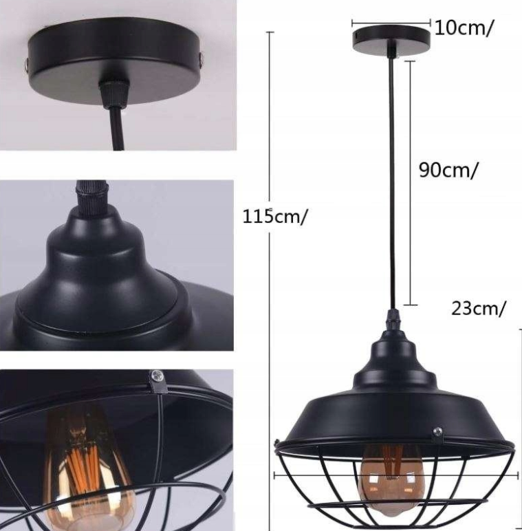Candeeiro Pendente Industrial Retro Preto E27