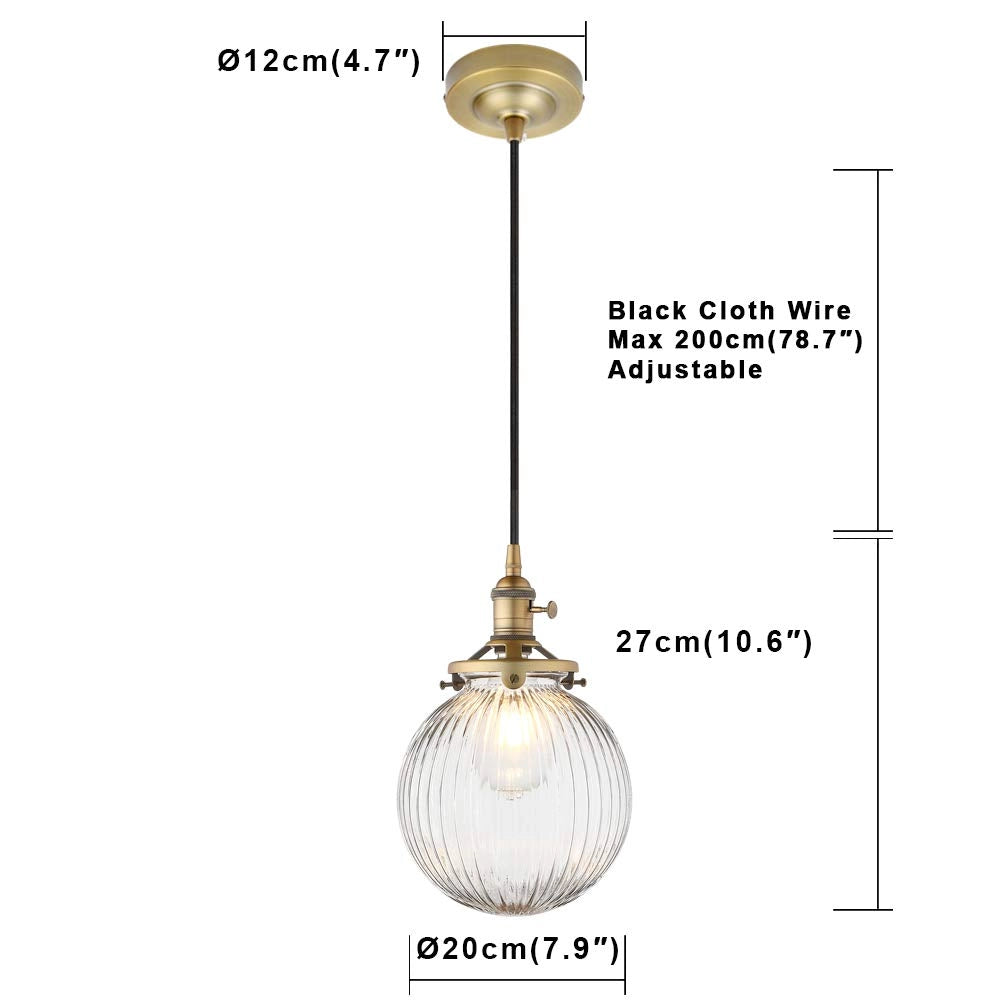 Candeeiro Pendente Retro em Vidro Transparente e Metal, Ajustável E27